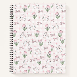 Süßes rosa Schleifen-Hasen- und Tulpen-Notizbuch Notizbuch