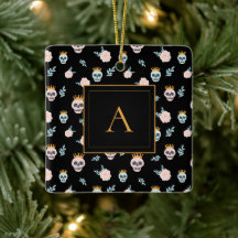 Süßes Rosa-Schwarzes-Totenkopf-Muster Monogramm Ha