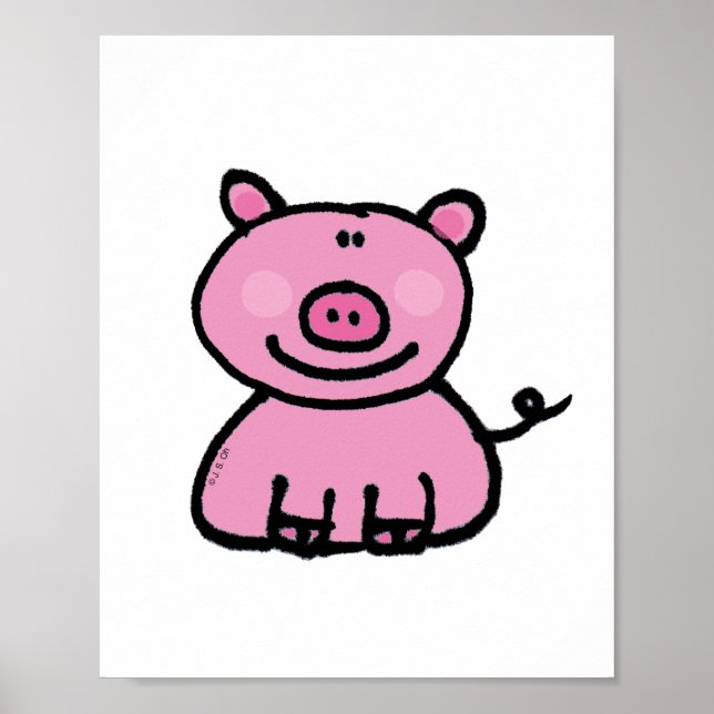 Süßes rosa Schwein Cartoon Poster (Vorne)
