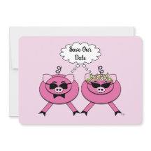 Süßes rosa Schweinepärchen Save the Date | Rücksei
