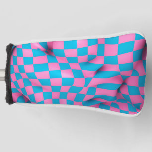 Süßes rosa und blaues abstraktes Schachbrettmuster Golf Headcover