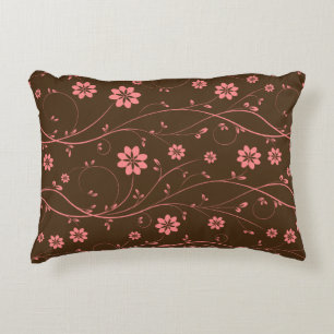 Süßes Rosa und Braunes zartes Blumenmuster Zierkissen
