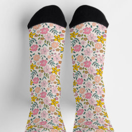 Süßes rosa und gelbes Blumenmuster Socken