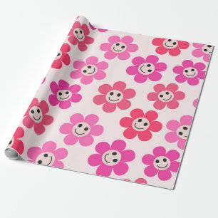 Süßes Rosa und rotes lächelndes Blumenmuster Geschenkpapier