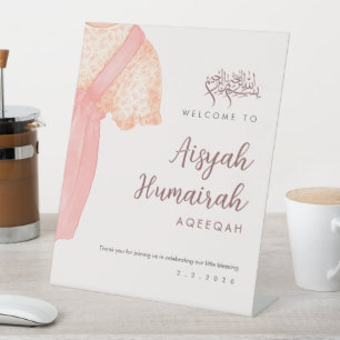 Süßes rosa Wasserfarbe-Babymädchen-Aqiqah-Willkomm Sockelschild
