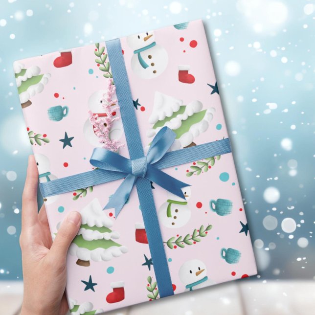 Süßes rosa Weihnachts-Schneemann-Muster  Geschenkpapier (Von Creator hochgeladen)