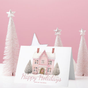 Süßes rosa Weihnachtshaus neue Heimatadresse Feiertagskarte