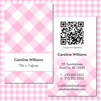 Süßes Rosa-Weiß-Gingham-Karo-Muster QR-Code Visitenkarte