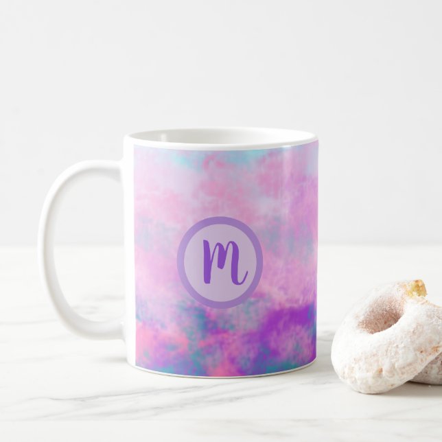 Süßes rosa Wolken-Monogramm Kaffeetasse (Mit Donut)