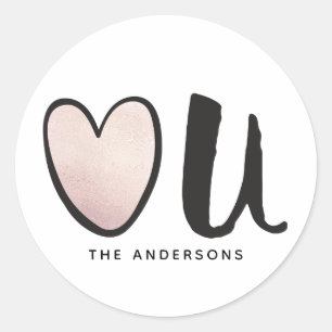 Süßes Roségold Herz, personalisierter Valentinstag Runder Aufkleber
