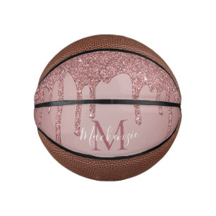 Süßes Roségold-Tröpfchen-Glitter-Monogramm Mini Basketball