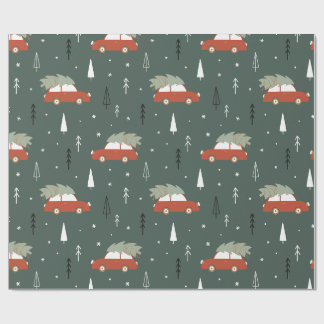 Süßes rotes Auto Weihnachtsbaum Winter Muster Geschenkpapier