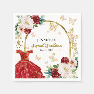 Süßes rotes Blumenkleid Schmetterling 16 Serviette