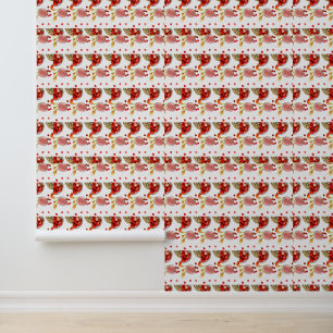 Süßes rotes Erdbeer- und florales Rebenmuster Wand