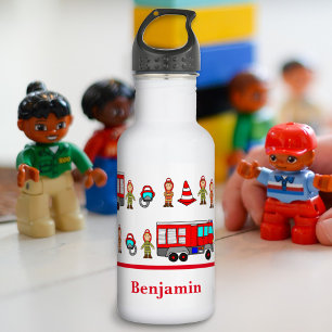 Süßes rotes Feuerwehrauto & Feuerwehrleute Edelstahlflasche