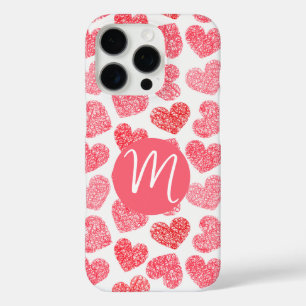 Süßes rotes gekritzeltes Herz Valentinstag-Monogra iPhone 16 Pro Hülle
