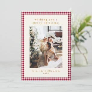 Süßes rotes Gingham-Karo-Porträtfoto Weihnachten