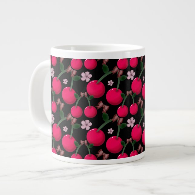 Süßes rotes Kirschblütenmuster Jumbo-Tasse (Vorderseite Links)