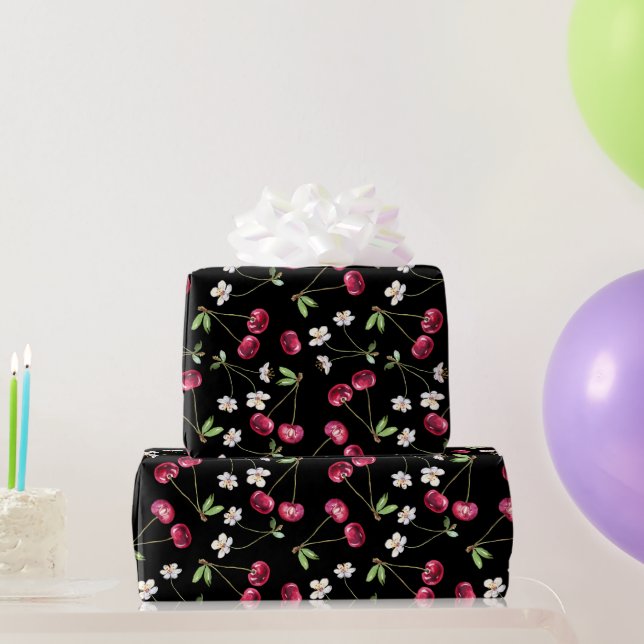 Süßes rotes Kirschenmuster Geschenkpapier (Partygeschenke)