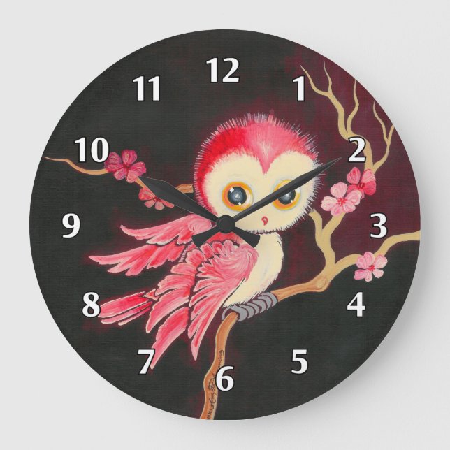 Süßes Rotes Owl Große Wanduhr (Vorderseite)