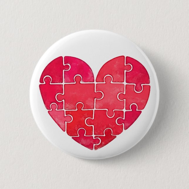 Süßes rotes Puzzle-Herz Aquarell Button (Vorderseite)