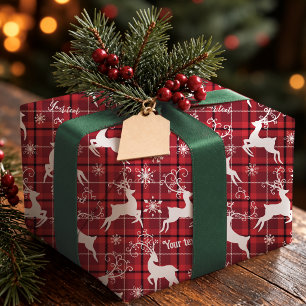 Süßes rotes Tartan-Rustikal-Rentier-Weihnachten Geschenkpapier