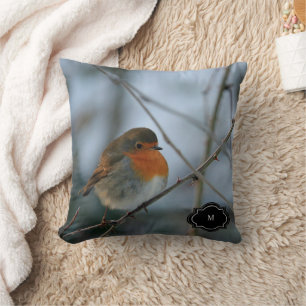 Süßes Rotkehlchen-Rotbrust-Vogel-Monogramm-Foto Kissen
