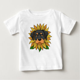 Süßes Rottweiler-Hundegesicht auf Sonnenblume Baby T-shirt