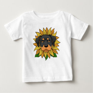 Süßes Rottweiler-Hundegesicht auf Sonnenblume Baby T-shirt