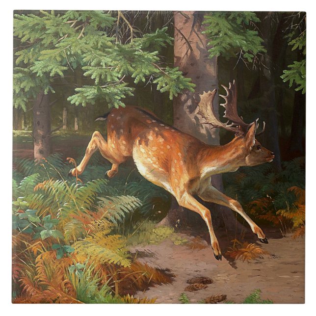 Süßes Rotwild im Wald Fliese (Vorderseite)