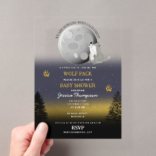 Süßes Rudel Wölfe Wald Mond Heulende Babyparty Acryleinladungen