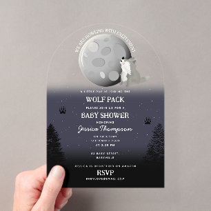 Süßes Rudel Wölfe Wald Mond Heulende Babyparty Acryleinladungen