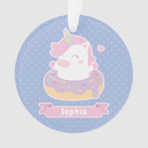 Süßes rundliches Einhorn in Donut personalisierter Ornament
