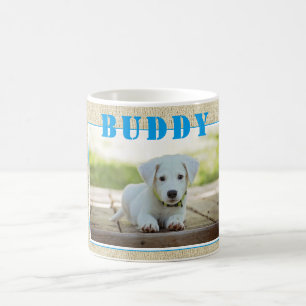 Süßes rustikales blaues Hunde-Foto und Name Kaffeetasse