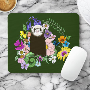 Süßes Sable-Frettchen Wildblumen Grüner Wald Mousepad
