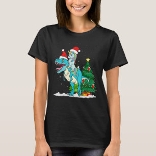 Süßes Santa-Einhorn, das auf Trex-Dino reitet, Wei T-Shirt