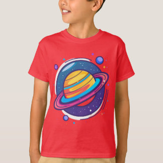 Süßes Saturn-Planet-Baby-T-Shirt – Farbiger Weltra T-Shirt