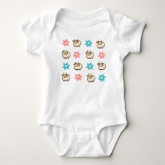 Süßes Schaf Rosa und Blaue Blumen Custom Name Baby Strampler