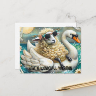 Süßes Schaf-Schwan-Aufblasding zum Schwimmen Haben Postkarte