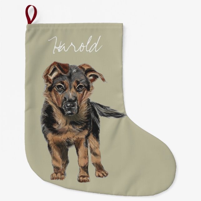 Süßes Schäferhund-Welpen-Zeichnen Großer Weihnachtsstrumpf (Vorderseite)