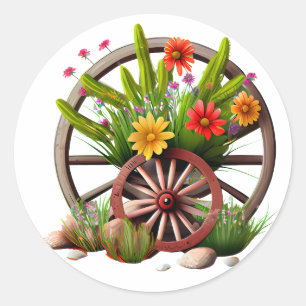 Süßes Scheunenwagenrad Blumen Farm Rustikal Runder Aufkleber