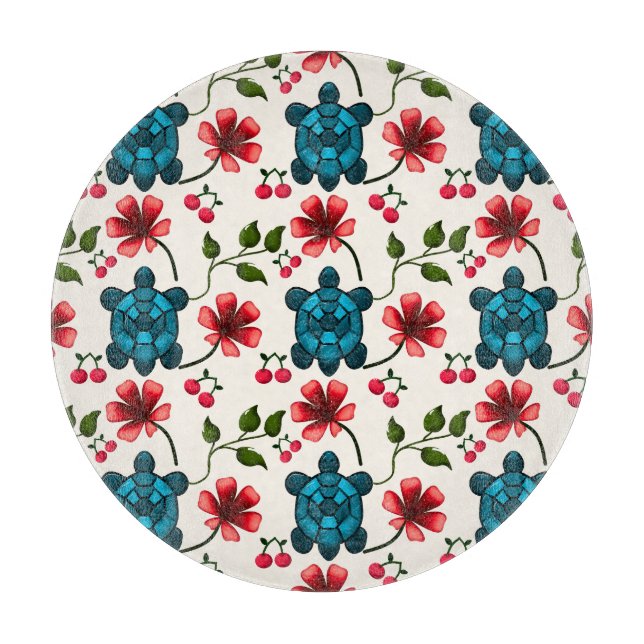 Süßes Schildkröten-Blumenmuster   Schneidebrett (Vorderseite)