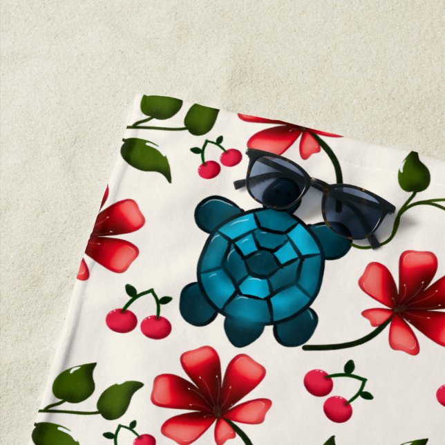 Süßes Schildkröten-Blumenmuster   Strandtuch (Beispiel)