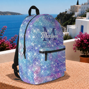 Süßes, schillerndes Einhorn, blau, lila, glitzernd Bedruckter Rucksack