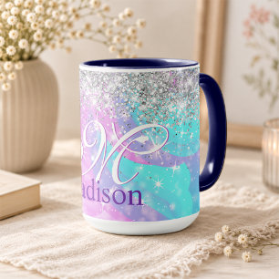 Süßes, schillerndes Einhorn mit silbernem Glitter- Tasse