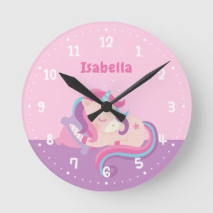 Süßes Schlafendes Einhorn Baby Mädchen Kinderzimme Runde Wanduhr
