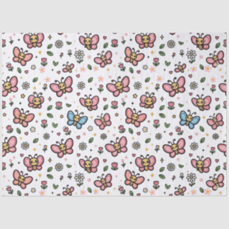 Süßes Schmetterlings-Blumen Nahtloses Kawaii-Muste Seidenpapier