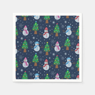 Süßes Schneemann-Muster mit Weihnachtsbäumen Serviette