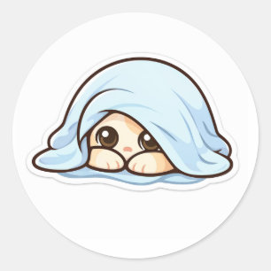 Süßes schüchternes Kawaii-Baby unter der Decke – G Runder Aufkleber