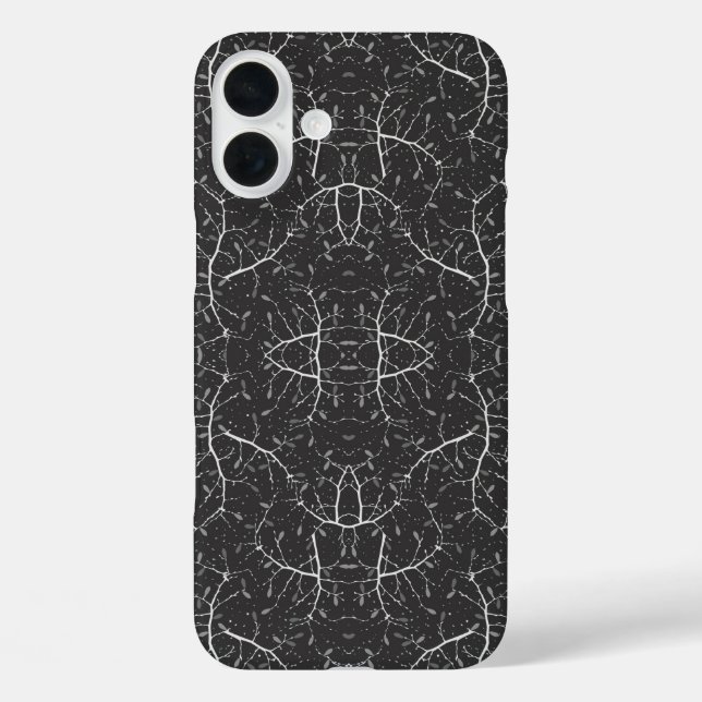 Süßes Schwarz-Weiß-Baum-Muster iPhone 16 Plus Hülle (Rückseite)